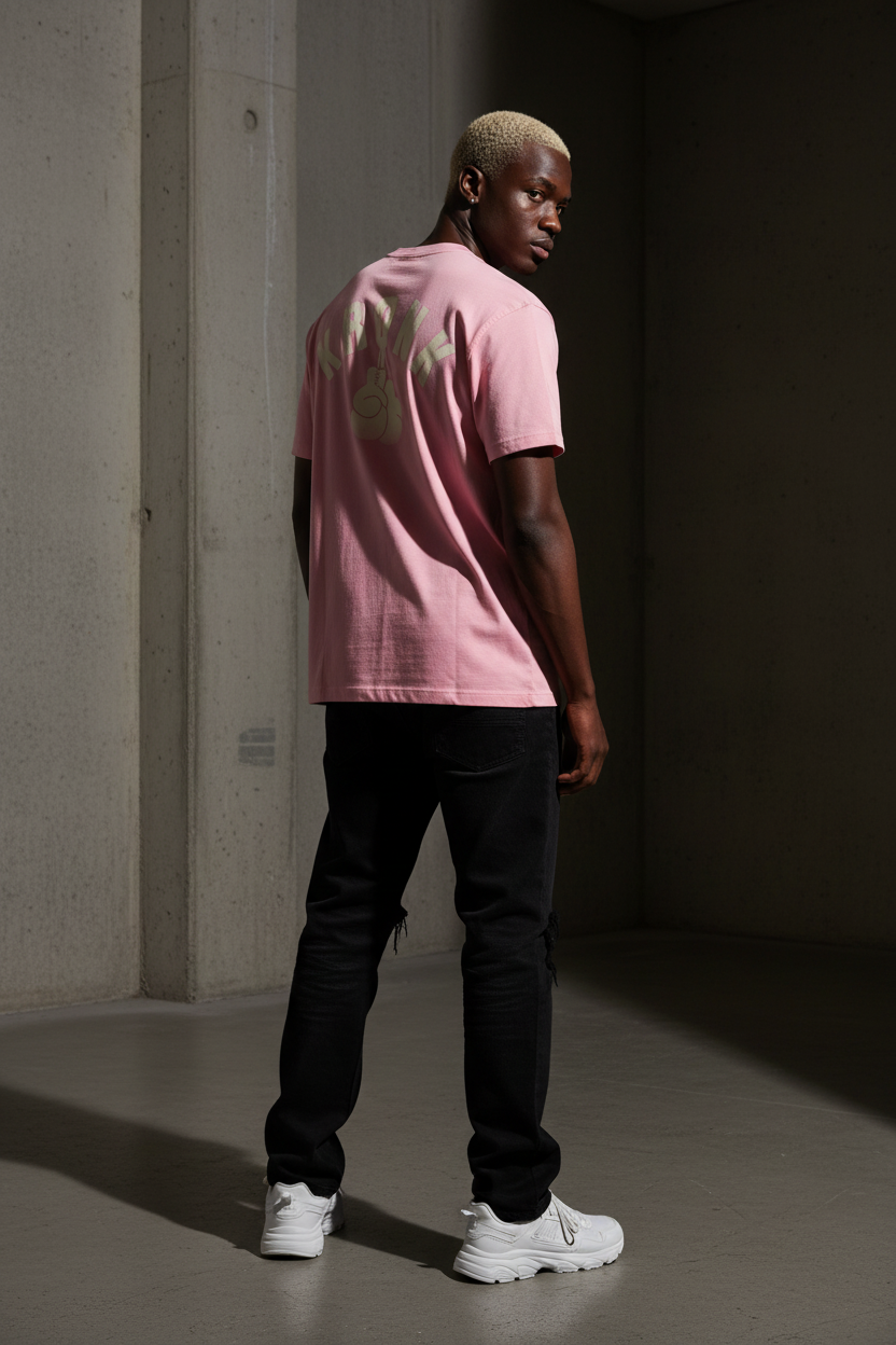 KRONK Faded G Loose Fit Vintage Wash T Shirt Powder Pink