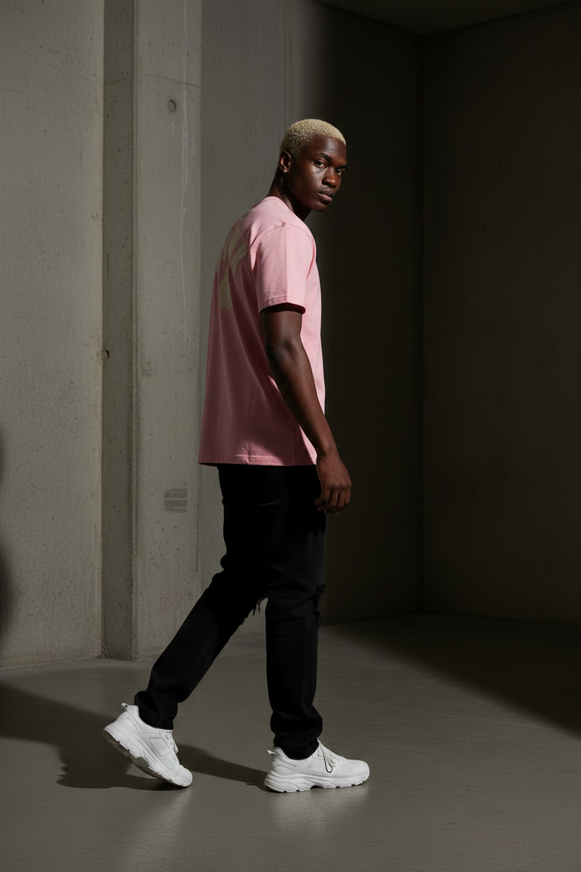 KRONK Faded G Loose Fit Vintage Wash T Shirt Powder Pink