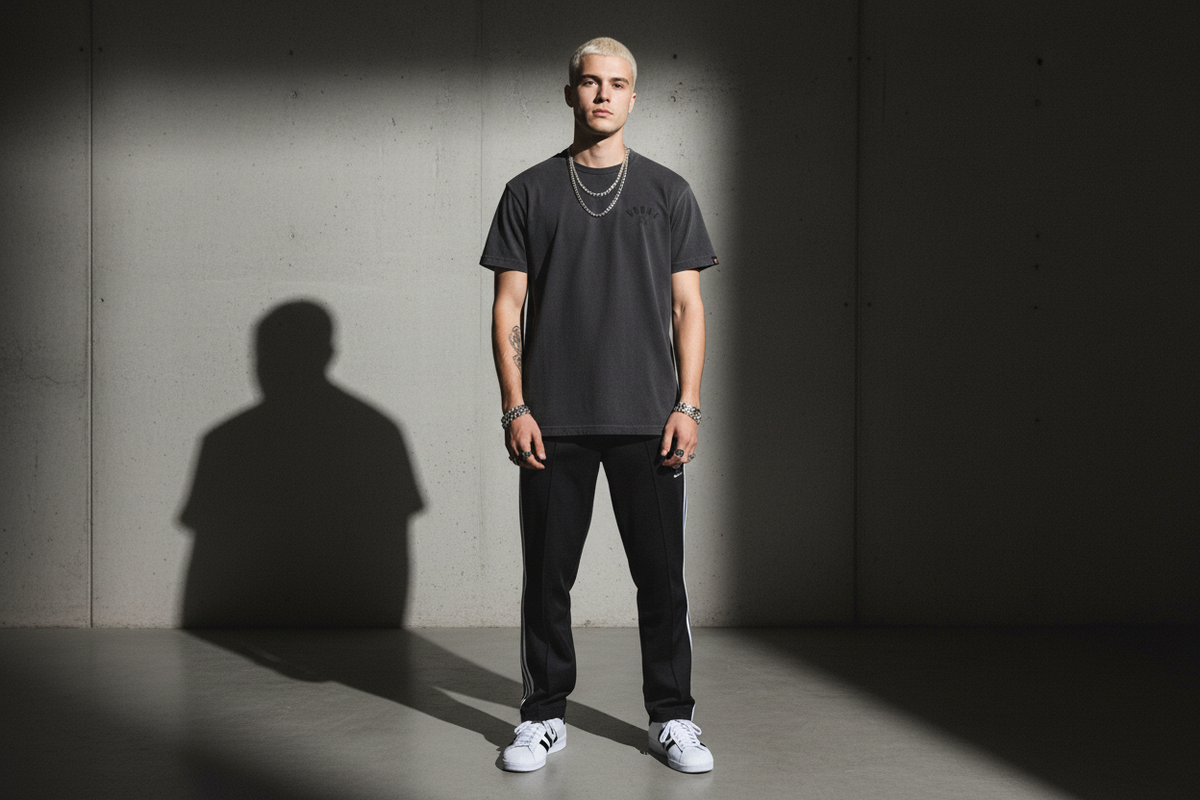 KRONK Faded G Loose Fit Vintage Wash T Shirt Charcoal