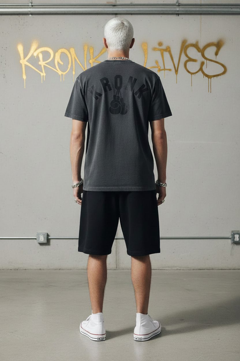 KRONK Faded G Loose Fit Vintage Wash T Shirt Charcoal
