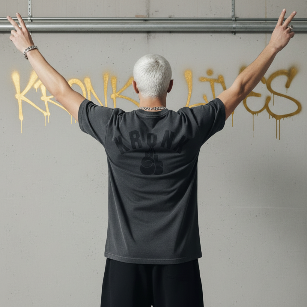 KRONK Faded G Loose Fit Vintage Wash T Shirt Charcoal
