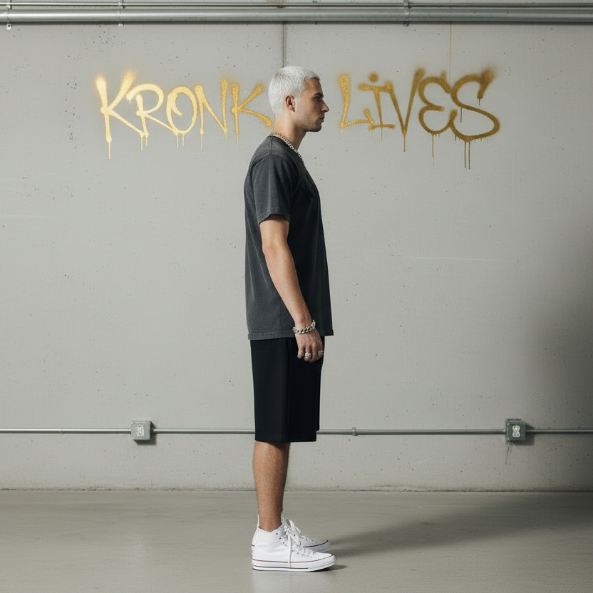 KRONK Faded G Loose Fit Vintage Wash T Shirt Charcoal