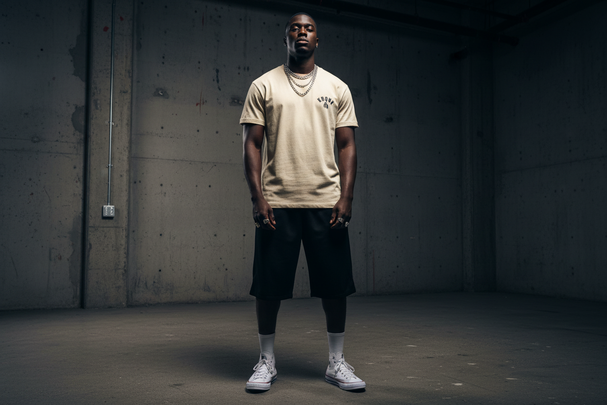 KRONK Faded G Loose Fit Vintage Wash T Shirt Cream