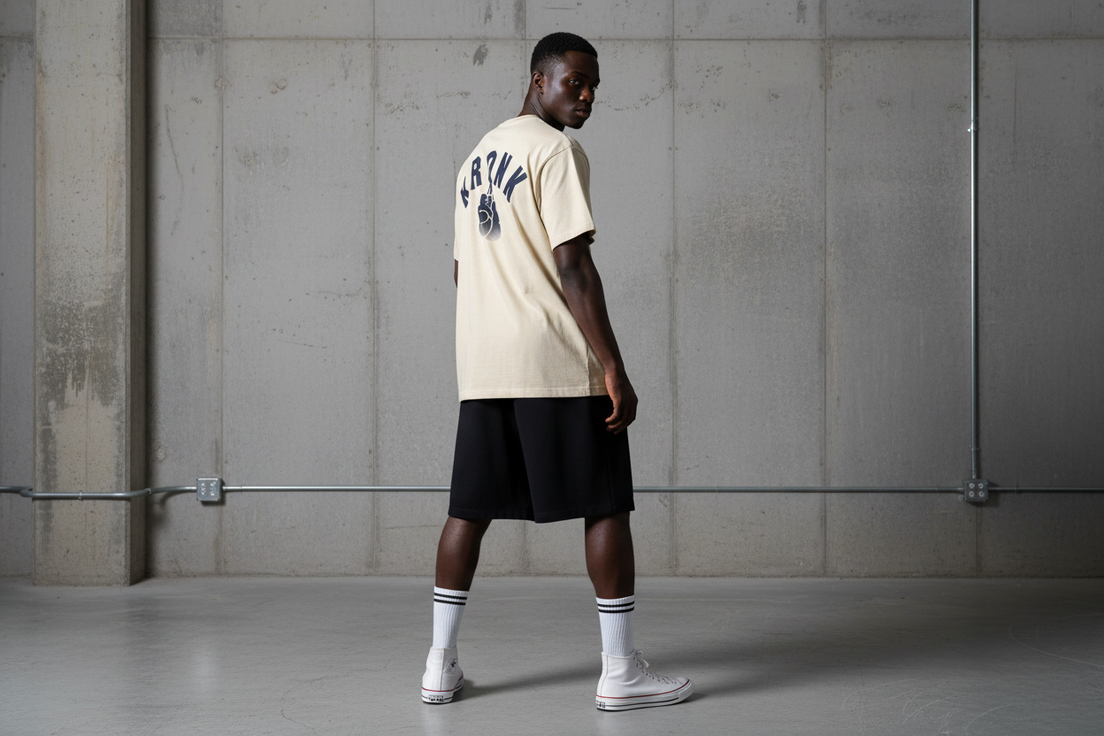 KRONK Faded G Loose Fit Vintage Wash T Shirt Cream