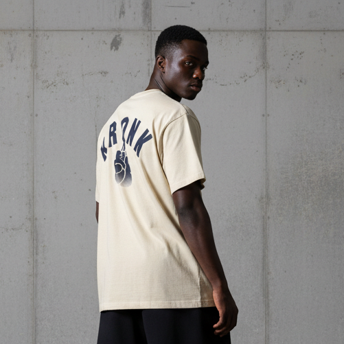 KRONK Faded G Loose Fit Vintage Wash T Shirt Cream