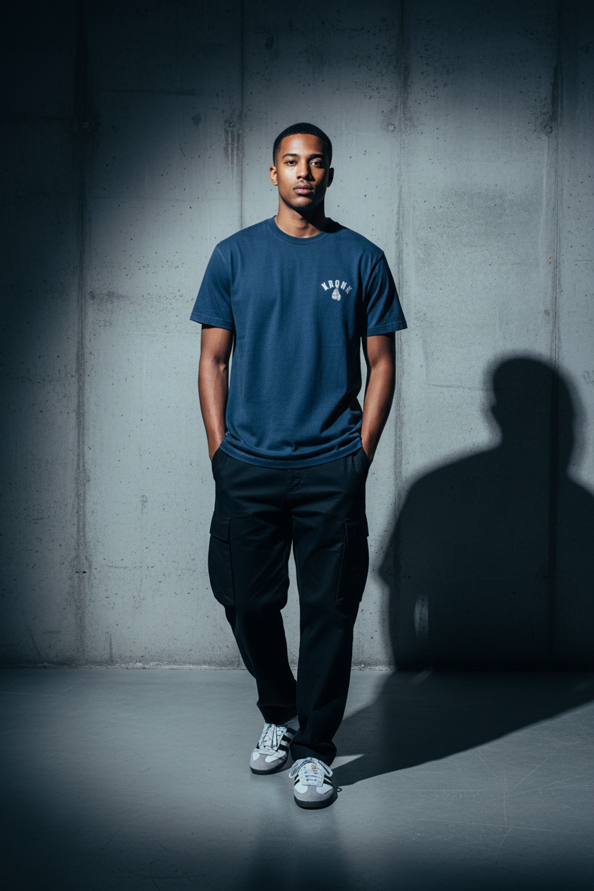 KRONK Faded G Loose Fit Vintage Wash T Shirt Navy