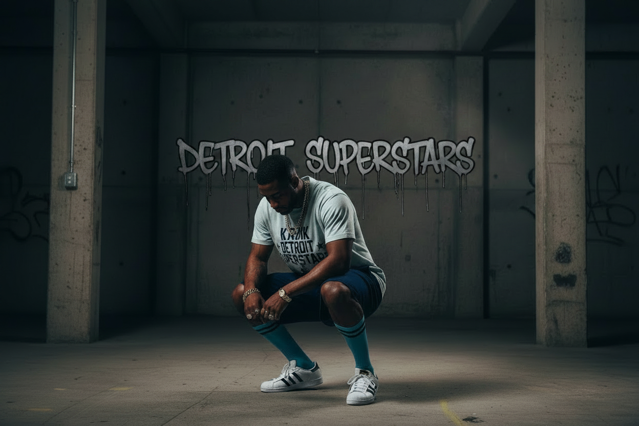 KRONK Detroit Superstars Loose Fit Vintage Wash T Shirt Pale Blue