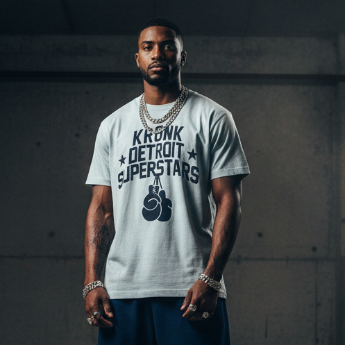 KRONK Detroit Superstars Loose Fit Vintage Wash T Shirt Pale Blue