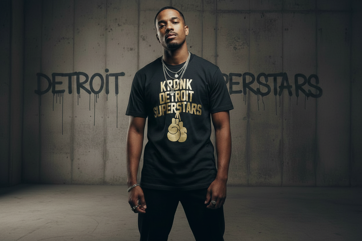 KRONK Detroit Superstars Loose Fit Vintage Wash T Shirt Charcoal