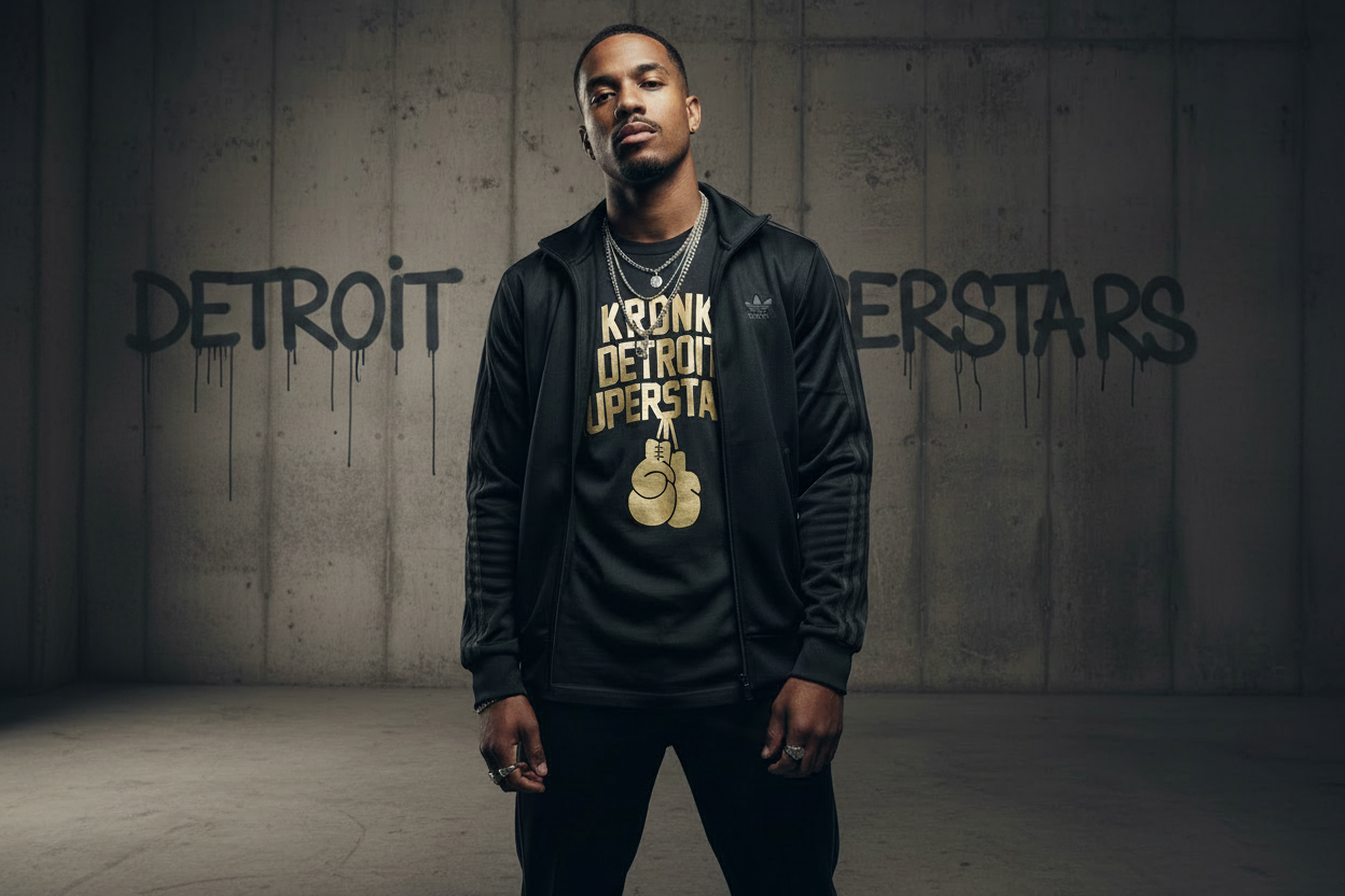 KRONK Detroit Superstars Loose Fit Vintage Wash T Shirt Charcoal