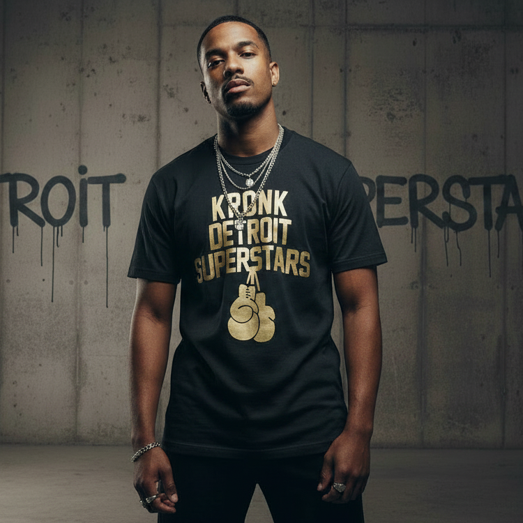 KRONK Detroit Superstars Loose Fit Vintage Wash T Shirt Charcoal
