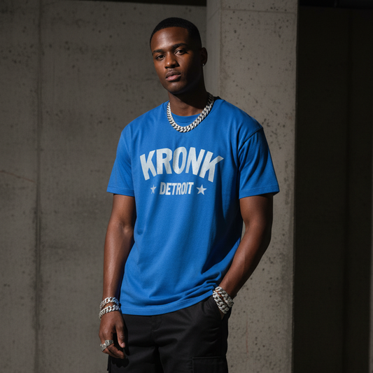 KRONK Detroit Stars Loose Fit Vintage Wash T Shirt Royal Blue