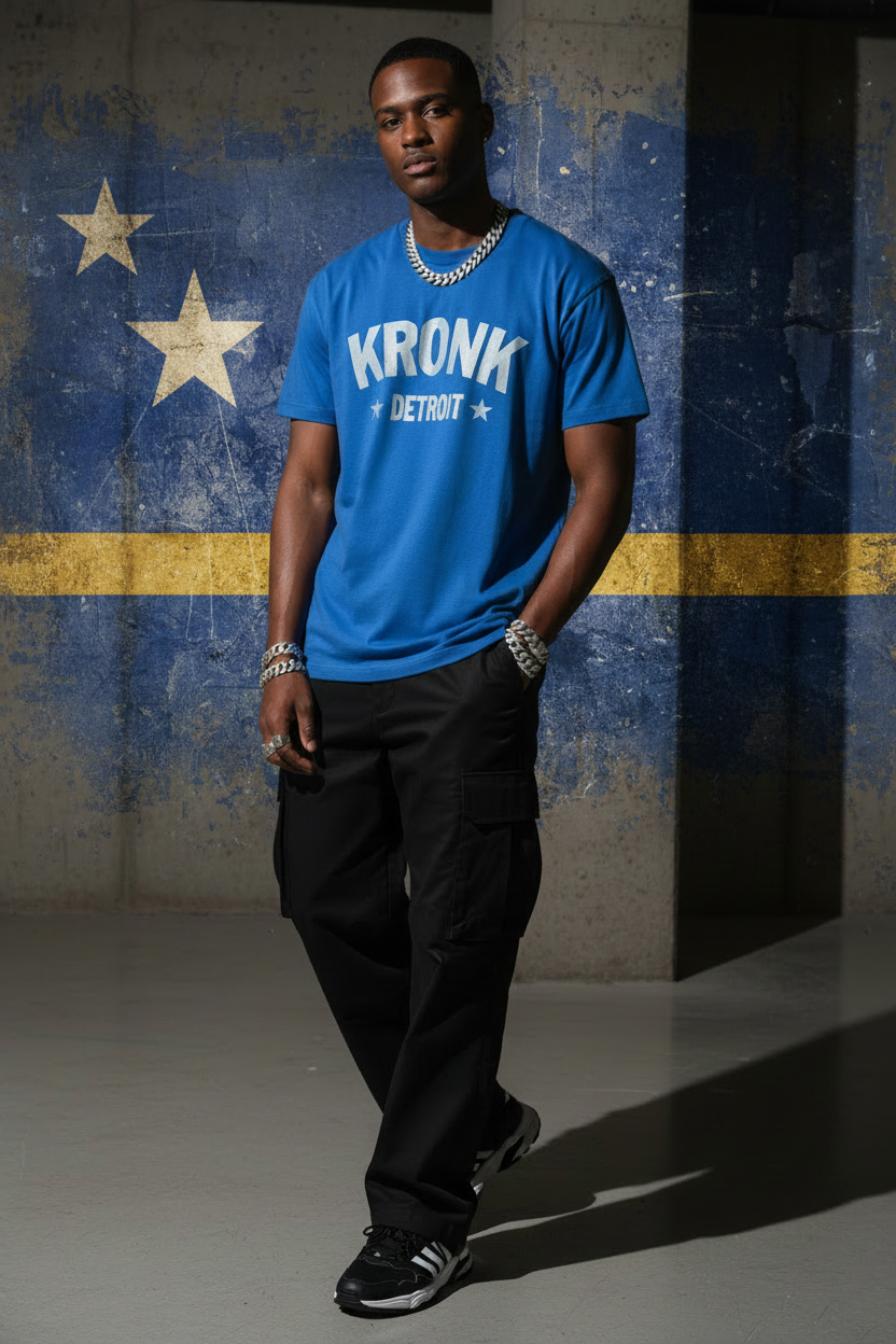 KRONK Detroit Stars Loose Fit Vintage Wash T Shirt Royal Blue