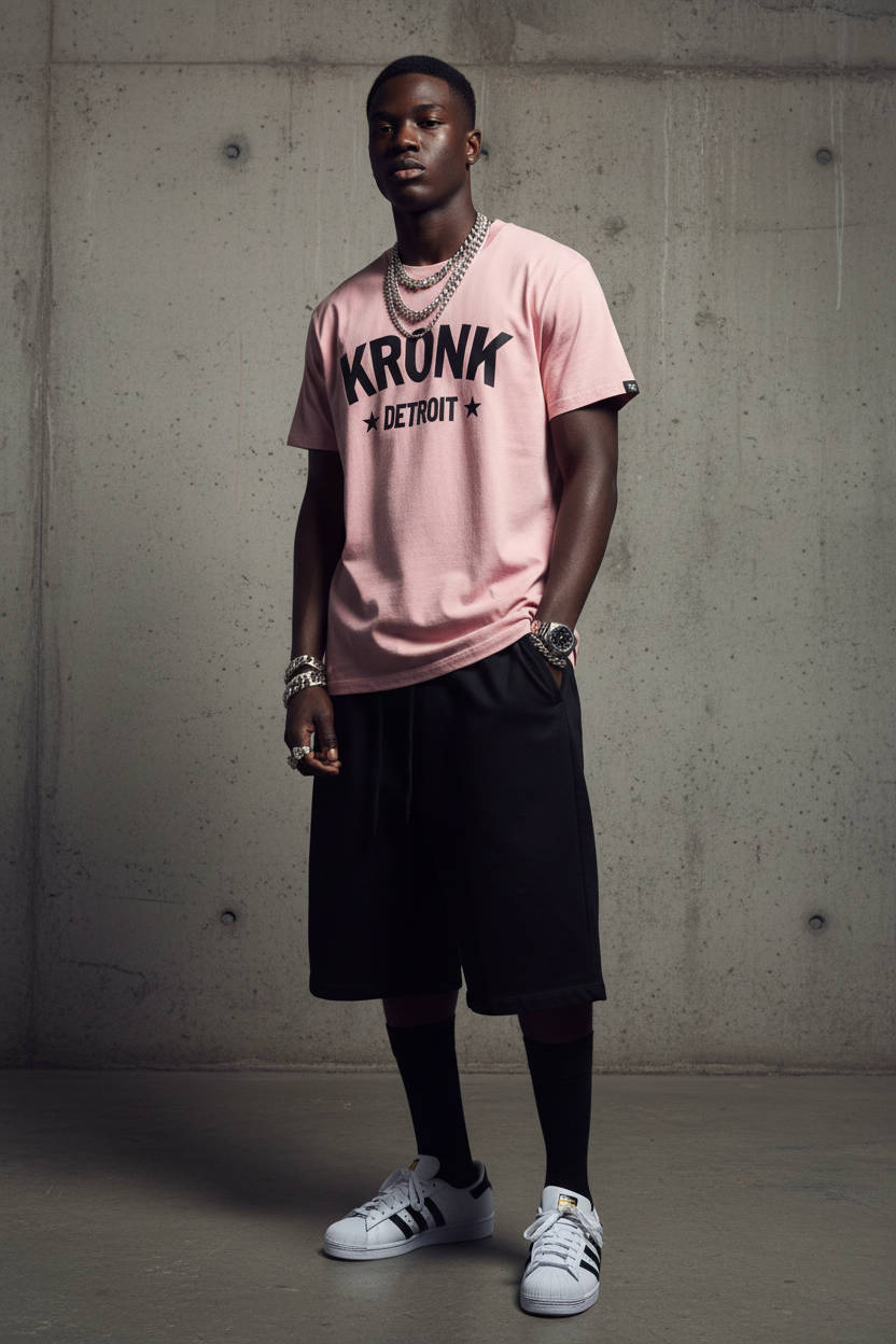 KRONK Detroit Stars Loose Fit Vintage Wash T Shirt Pink