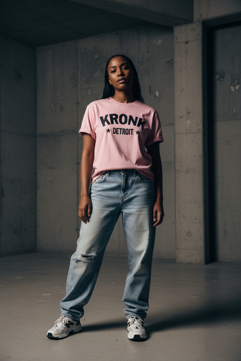 KRONKWOMEN Detroit Stars Loose Fit Vintage Wash T Shirt Pink
