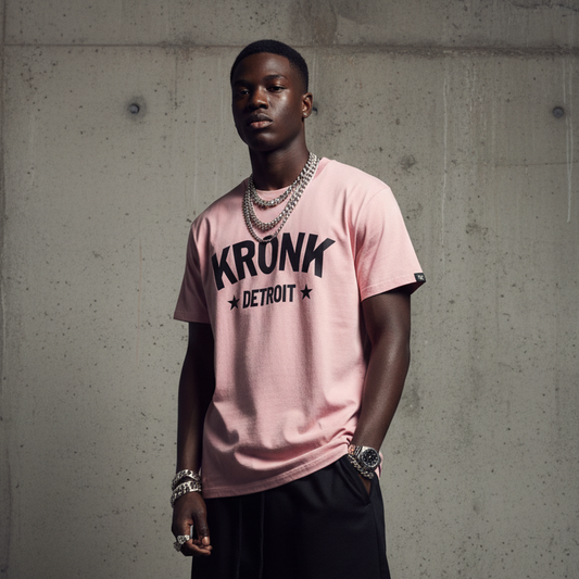 KRONK Detroit Stars Loose Fit Vintage Wash T Shirt Pink