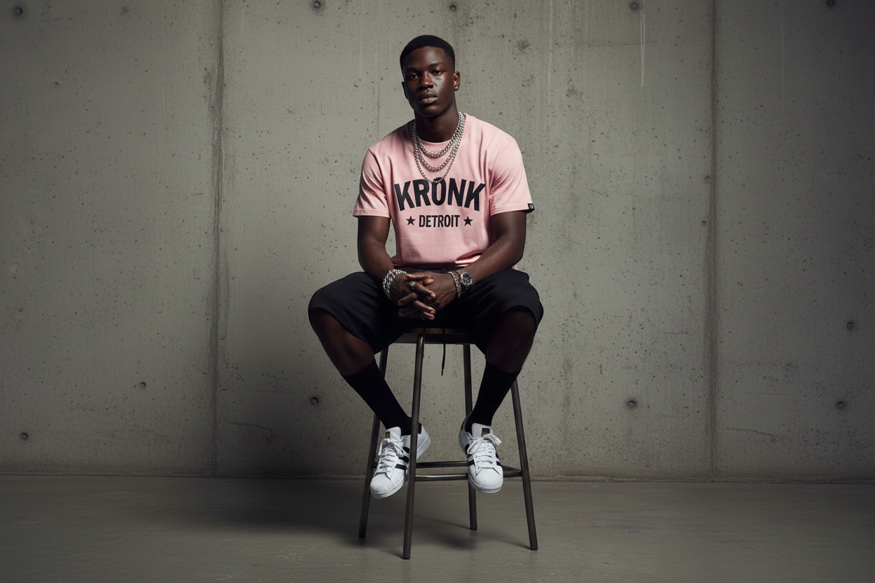 KRONK Detroit Stars Loose Fit Vintage Wash T Shirt Pink