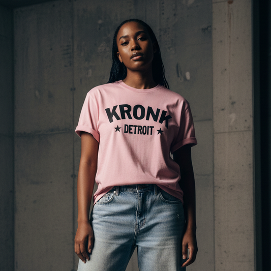 KRONKWOMEN Detroit Stars Loose Fit Vintage Wash T Shirt Pink