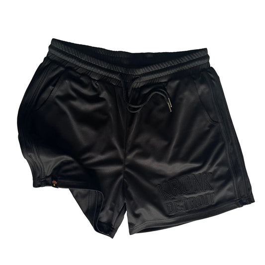 KRONK Iconic Detroit Applique Lined Shorts Black Stealth