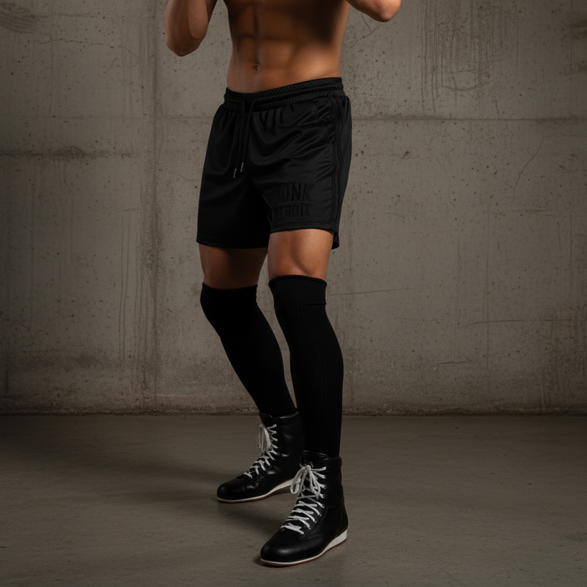 KRONK Iconic Detroit Applique Lined Shorts Black Stealth