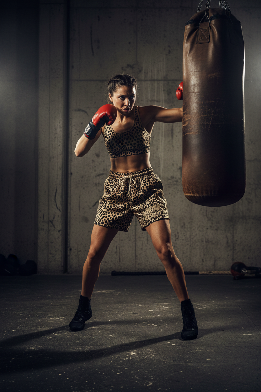 KRONKWOMEN Iconic Detroit Applique Lined Gym Shorts Leopard Print Gold