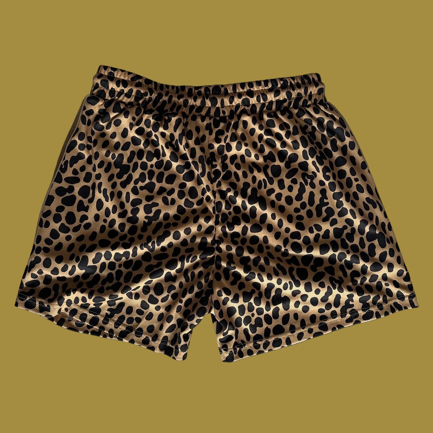 KRONK Iconic Detroit Applique Lined Gym Shorts Leopard Print Gold