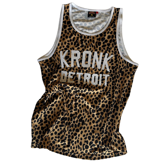 KRONK Iconic Detroit Applique Training Gym Vest Leopard Print White