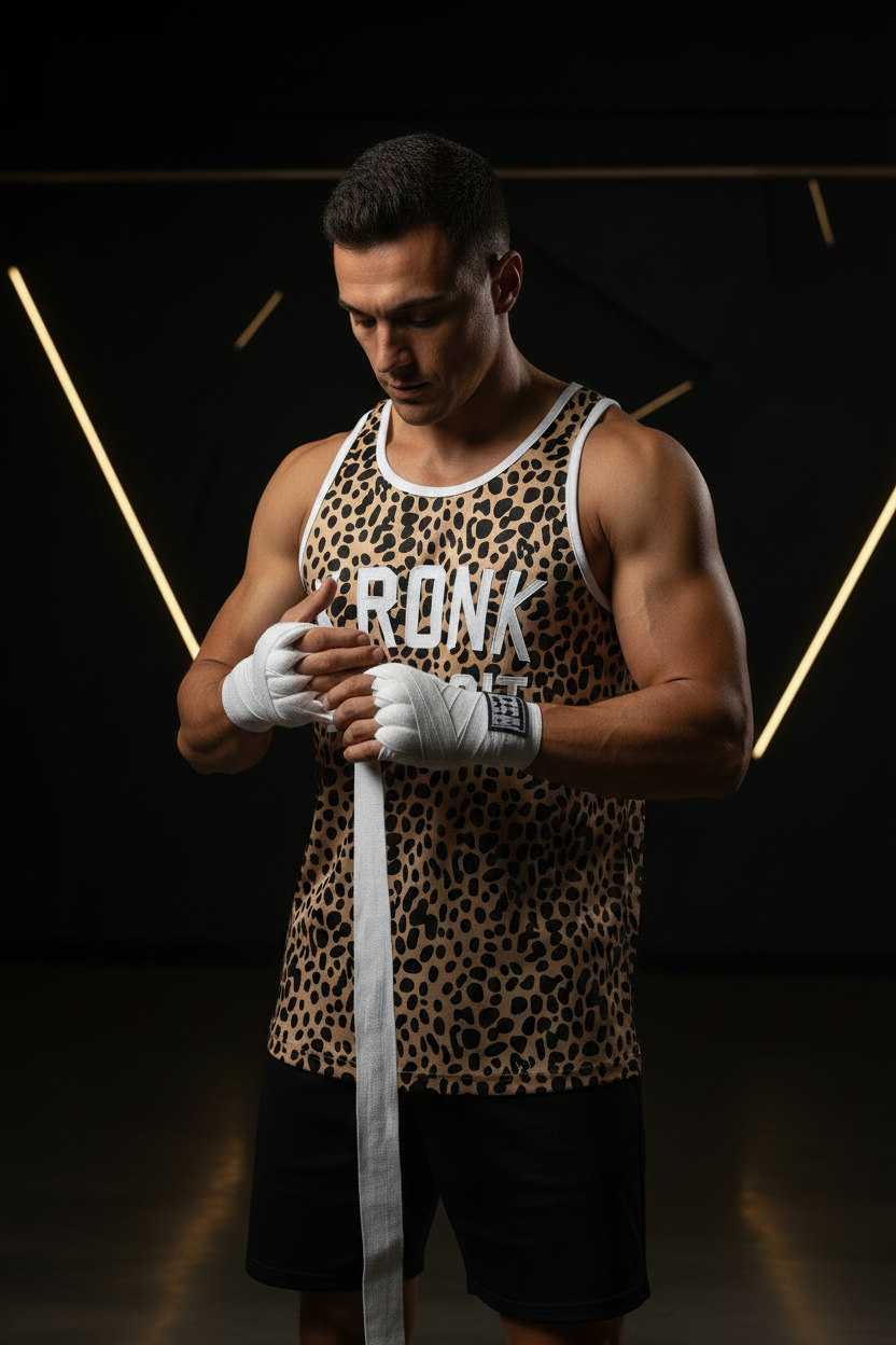 KRONK Iconic Detroit Applique Training Gym Vest Leopard Print White