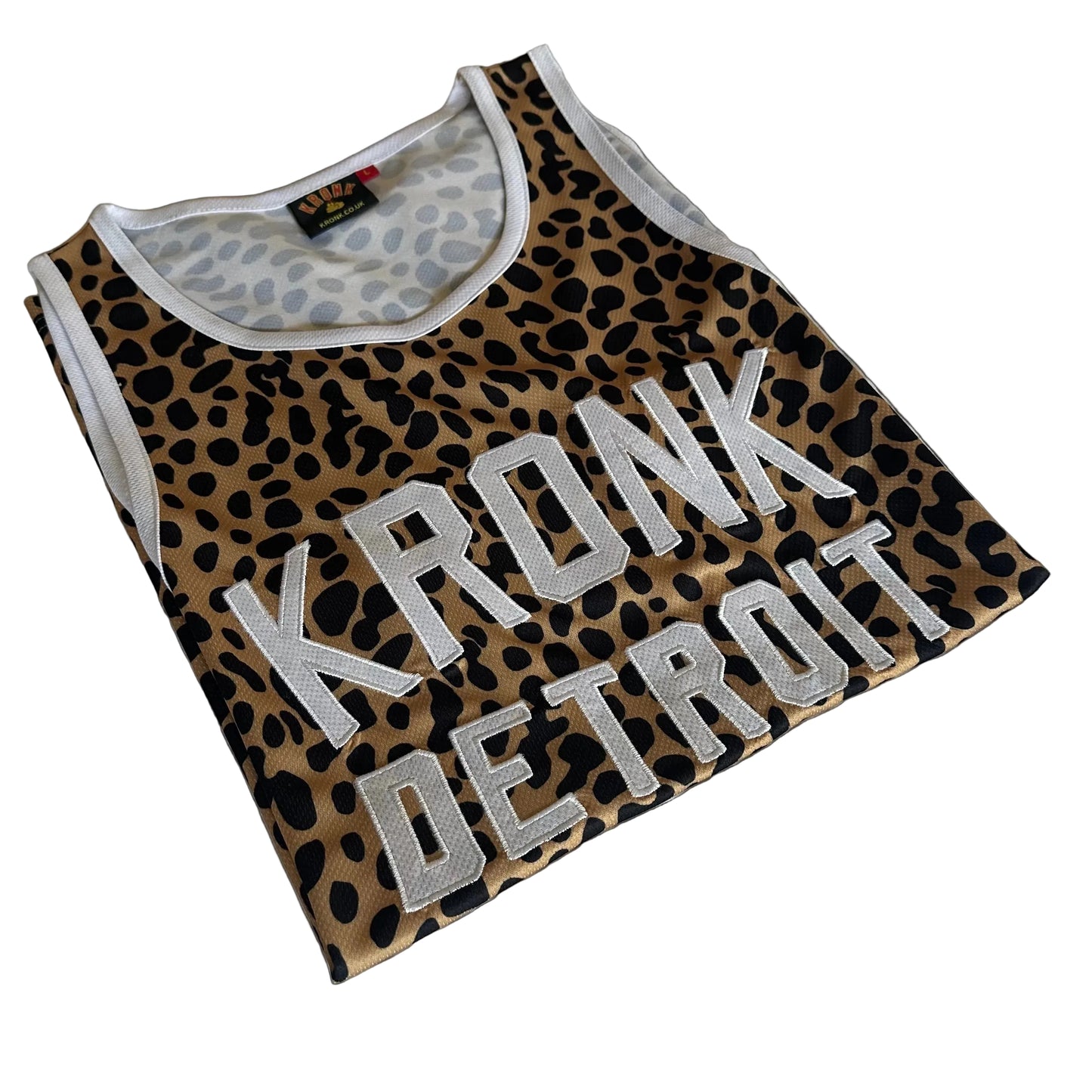 KRONK Iconic Detroit Applique Training Gym Vest Leopard Print White