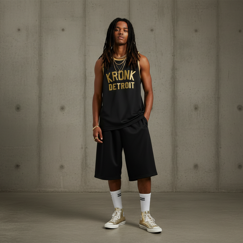 KRONK Iconic Detroit Applique Training Gym Vest Black & Gold