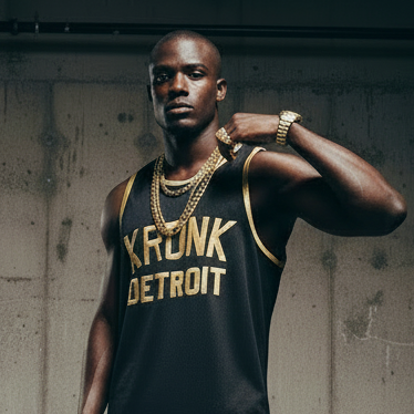 KRONK Iconic Detroit Applique Training Gym Vest Black & Gold