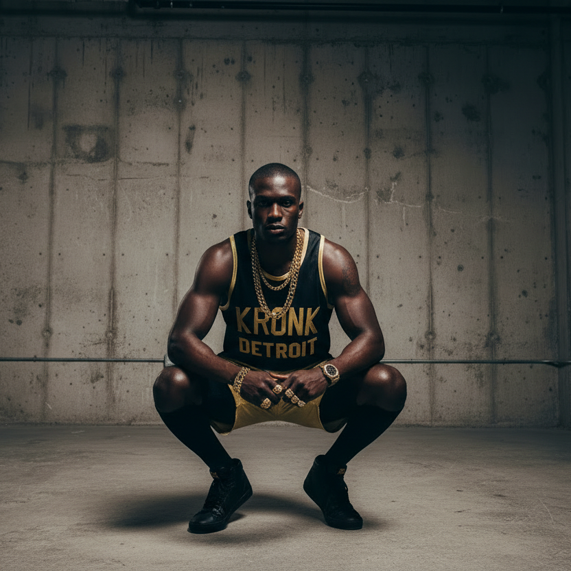 KRONK Iconic Detroit Applique Training Gym Vest Black & Gold