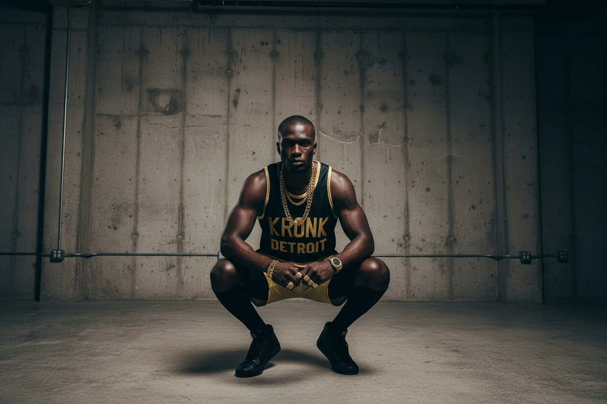 KRONK Iconic Detroit Applique Training Gym Vest Black & Gold