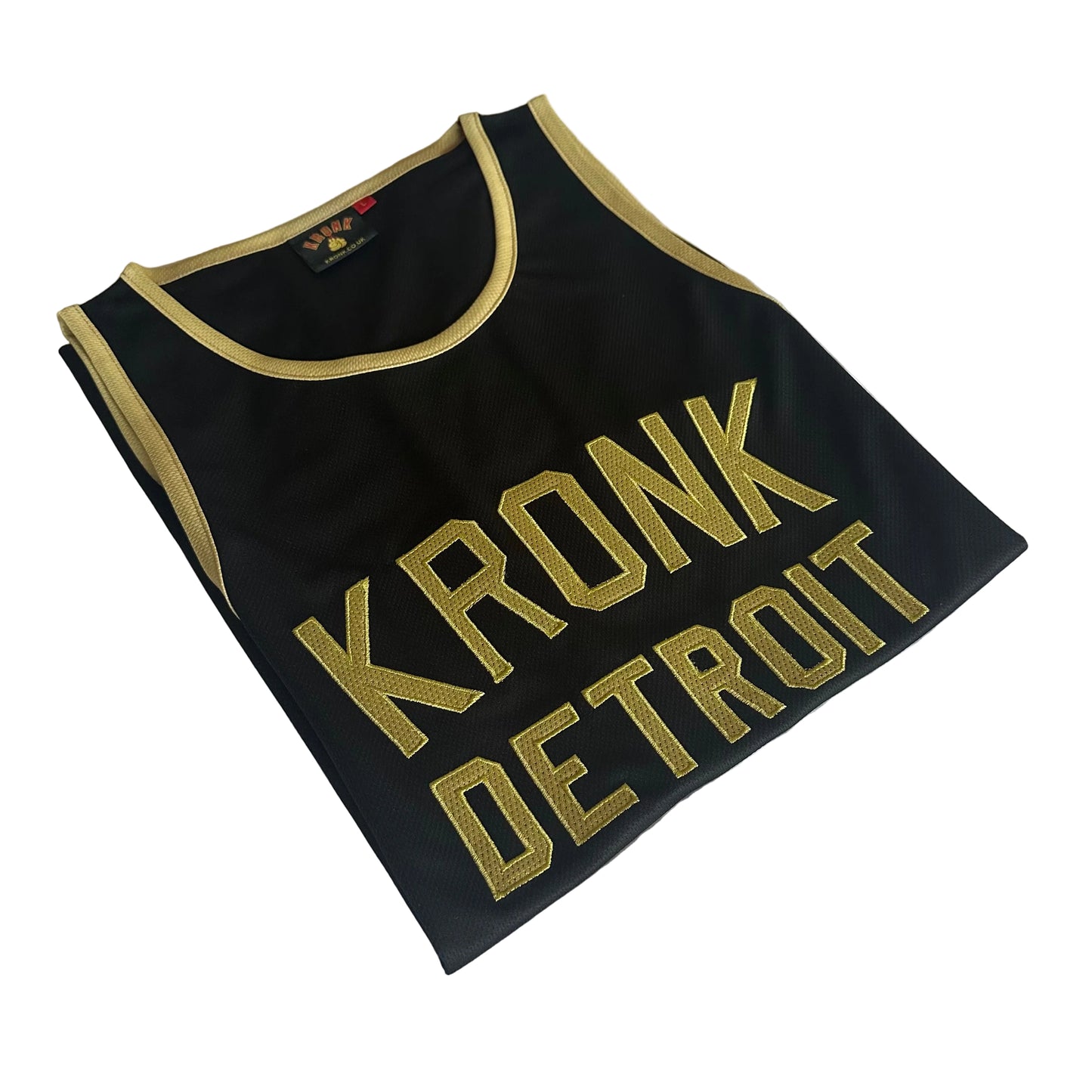 KRONK Iconic Detroit Applique Training Gym Vest Black & Gold