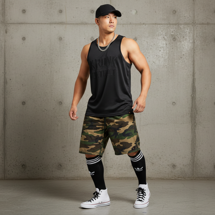 KRONK Iconic Detroit Applique Training Gym Vest Black Stealth