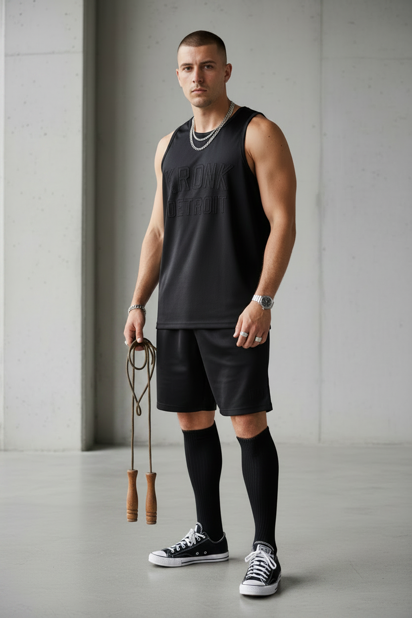 KRONK Iconic Detroit Applique Training Gym Vest Black Stealth