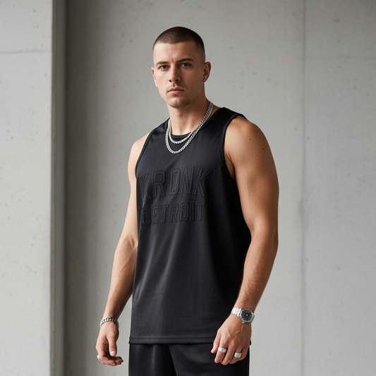 KRONK Iconic Detroit Applique Training Gym Vest Black Stealth