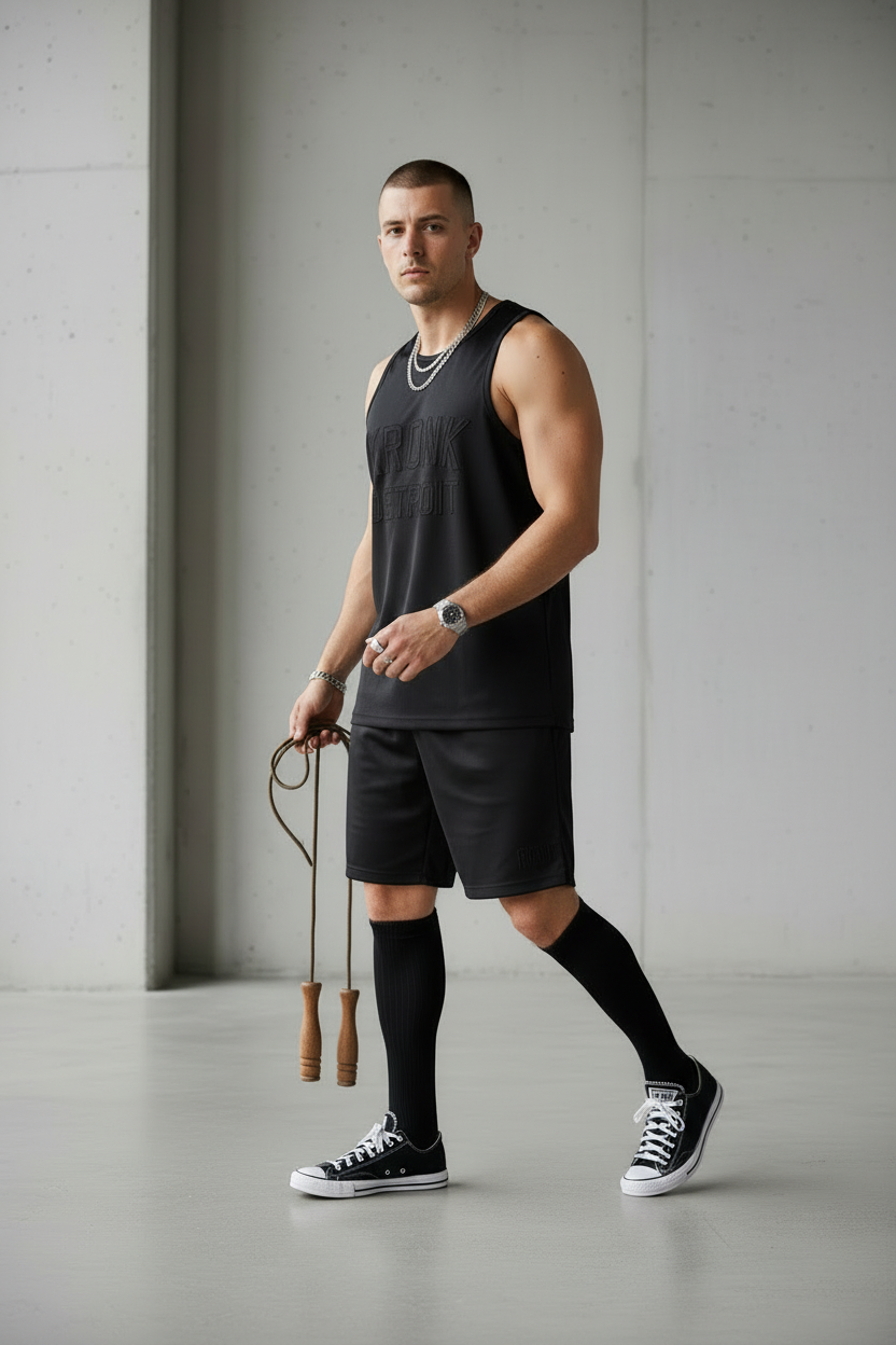 KRONK Iconic Detroit Applique Training Gym Vest Black Stealth