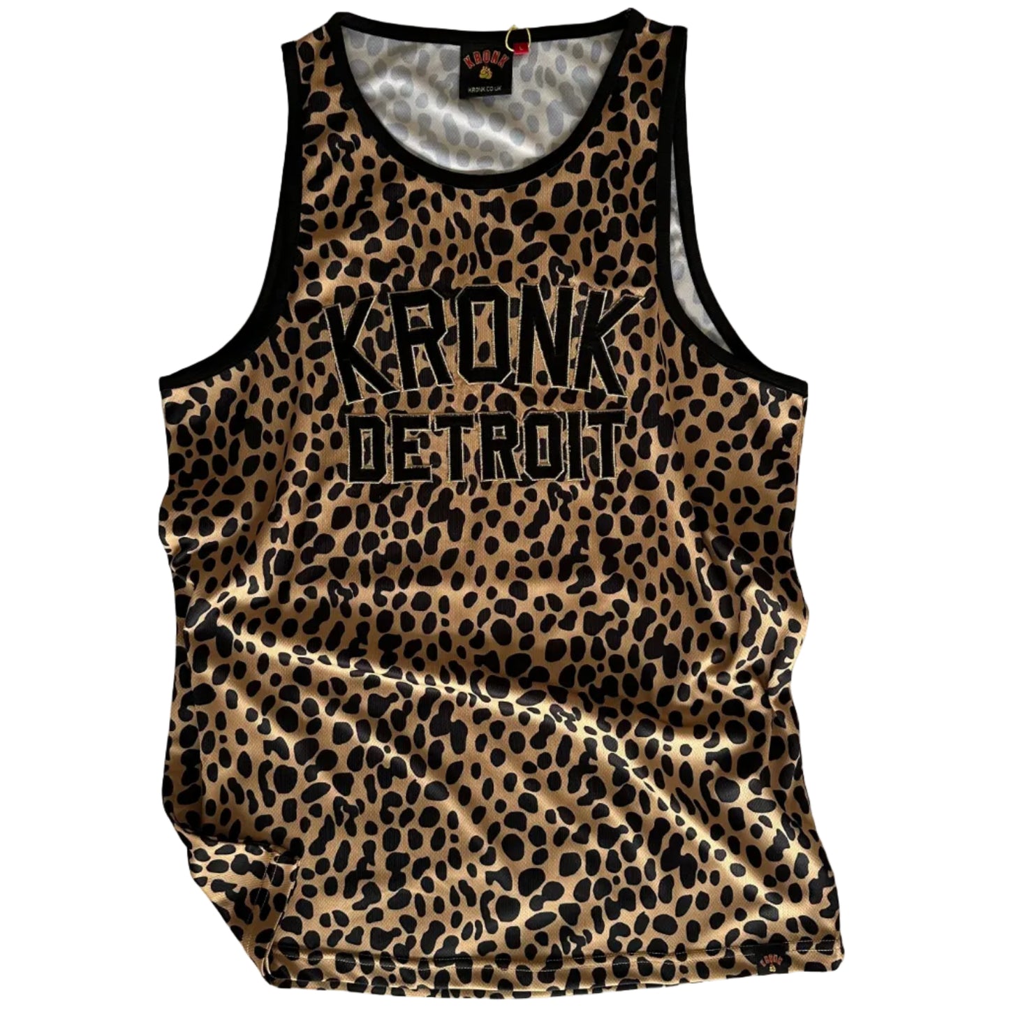 KRONKWOMEN Iconic Detroit Applique Training Gym Vest Leopard Print Black