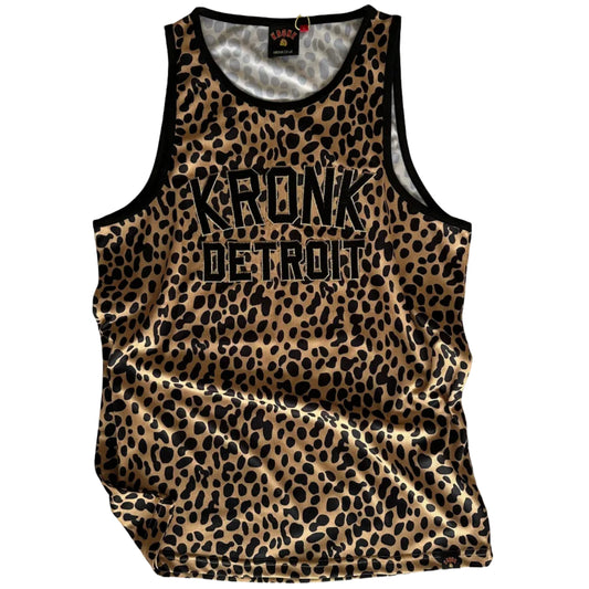 KRONK Iconic Detroit Applique Training Gym Vest Leopard Print Black