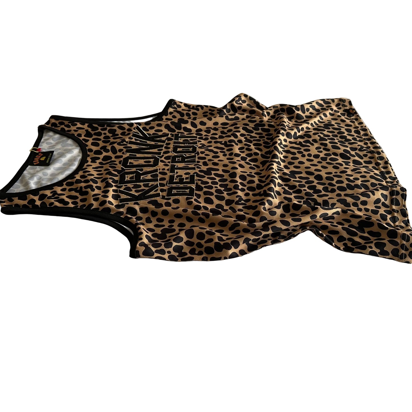 KRONKWOMEN Iconic Detroit Applique Training Gym Vest Leopard Print Black
