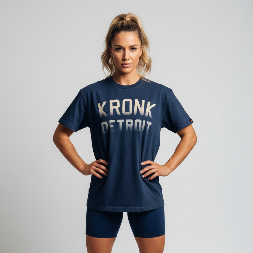 KRONKWOMEN Faded Iconic Detroit Loose Fit Vintage Wash T Shirt Navy