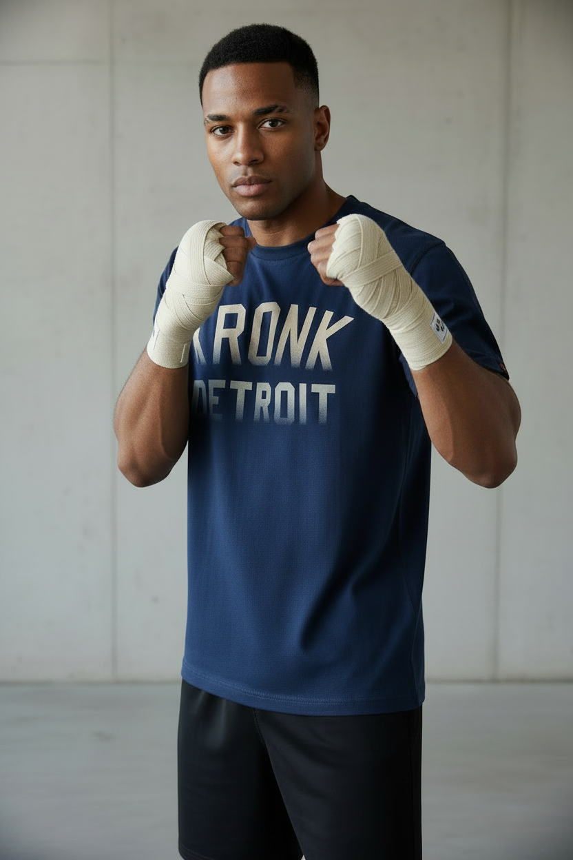 KRONK Faded Iconic Detroit Loose Fit Vintage Wash T Shirt Navy
