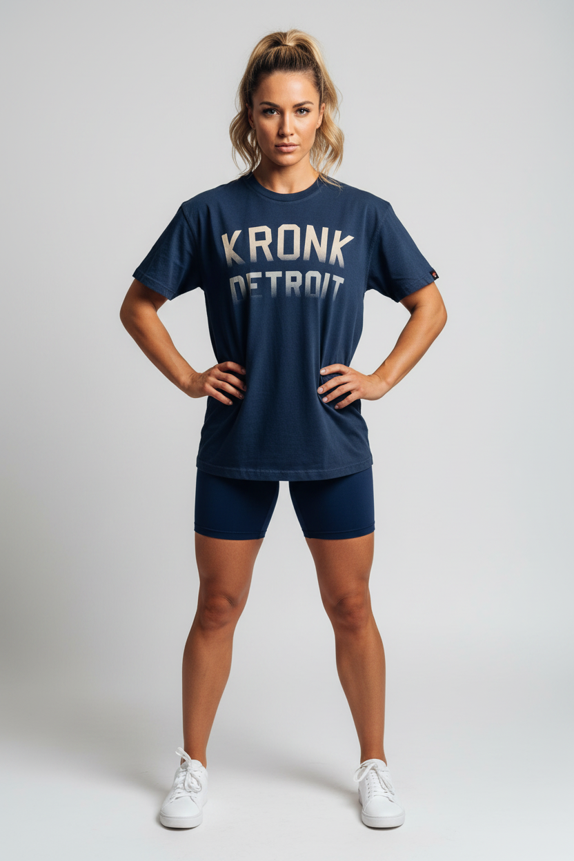KRONKWOMEN Faded Iconic Detroit Loose Fit Vintage Wash T Shirt Navy