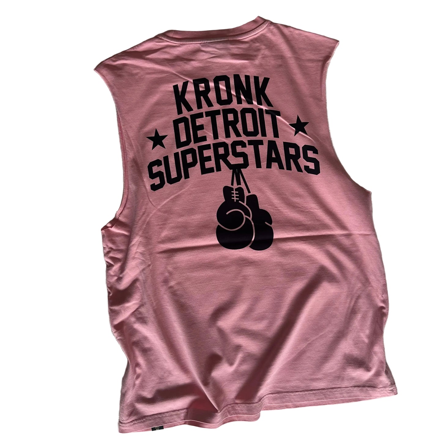 KRONKWOMEN Detroit Superstars Raw Edge Sleeveless Loose Fit Vintage Wash T Shirt Pink