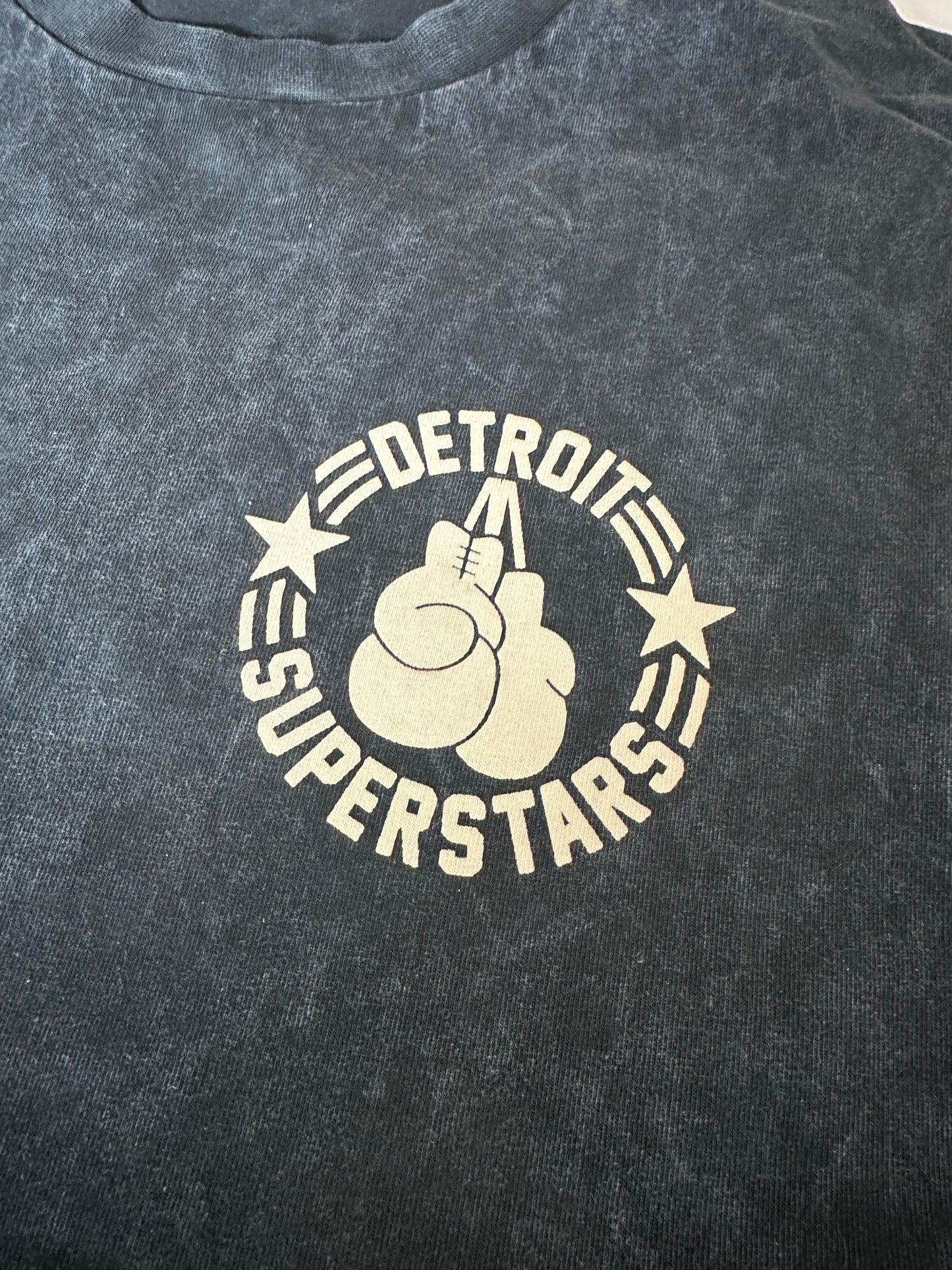 KRONK Detroit Superstars Raw Edge Sleeveless Loose Fit Vintage Wash T Shirt Charcoal