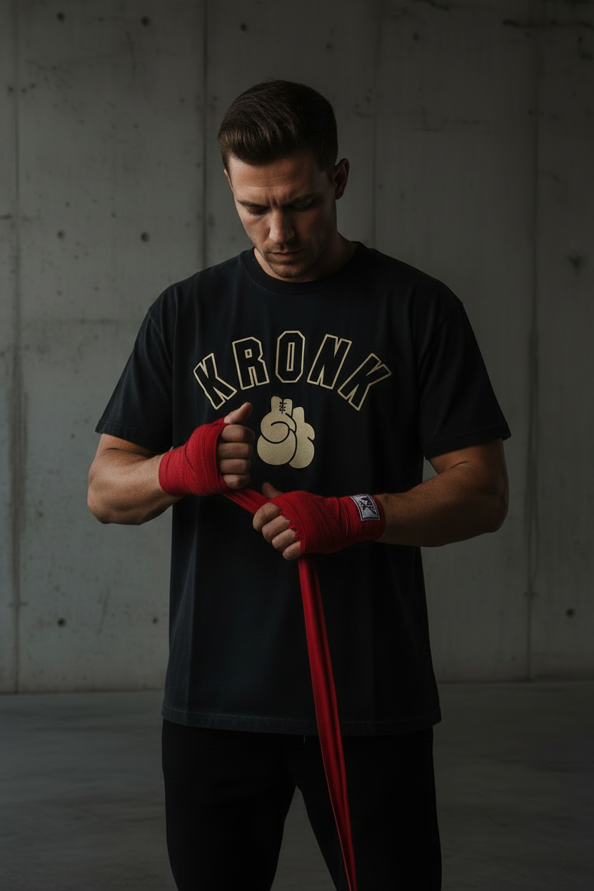 KRONK Faded 2 Colour Gloves Loose Fit Vintage Wash T Shirt Charcoal