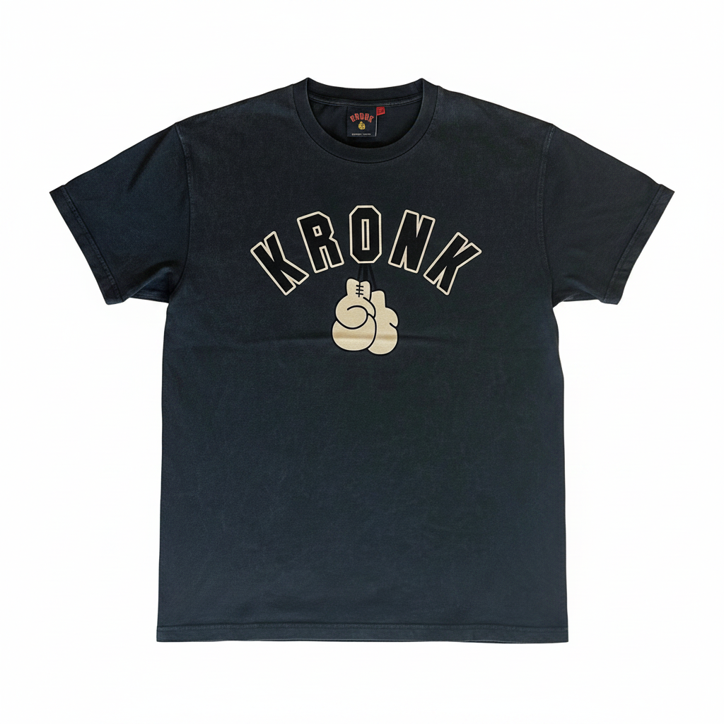 KRONKWOMEN Faded 2 Colour Gloves Loose Fit Vintage Wash T Shirt Charcoal