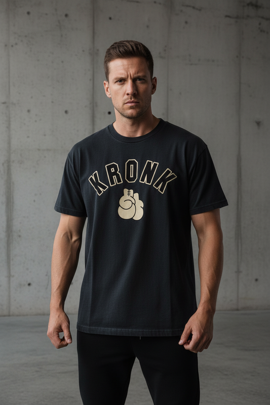 KRONK Faded 2 Colour Gloves Loose Fit Vintage Wash T Shirt Charcoal