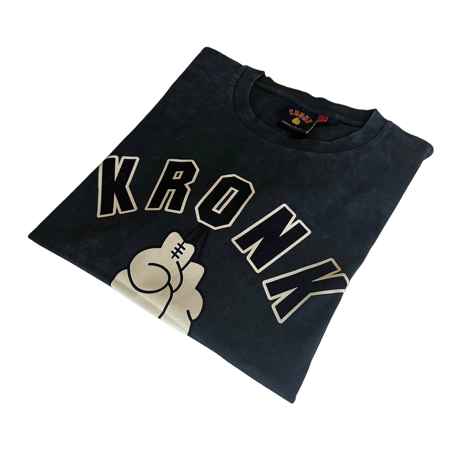 KRONKWOMEN Faded 2 Colour Gloves Loose Fit Vintage Wash T Shirt Charcoal